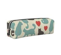 Dhnblqdp Happy Walking Kitty Print Leather Pencil Case Pen Pouch Stationery Bag Organizer Storage for Student Office College Middle School Silver