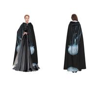 Dhnblqdp (Jellyfish) Print Halloween Hooded Cape Witch Cosplay Accessories Adult Fancy Dress Costume