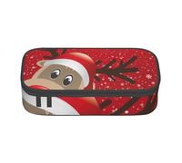 Dhnblqdp Merry Christmas Cute Cartoon Elk Print Large Pencil Case for Boys Girls, Big Pencil Bag Pen Pouch Stationery Organizer Makeup Bag for Adults Office Supplies