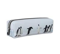 Dhnblqdp Penguins On The Iceberg Print Leather Pencil Case Pen Pouch Stationery Bag Organizer Storage for Student Office College Middle School Silver