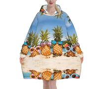 Dhnblqdp Pineapple Fruit Sunglasses Sand Beach Print Hoodie Blanket - Soft Flannel Wearable Blanket With Pocket, Lightweight & Warm Pullover For Adults 280g Flannel