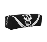 Dhnblqdp Pirate Flag Print Leather Pencil Case Pen Pouch Stationery Bag Organizer Storage for Student Office College Middle School Silver