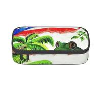 Dhnblqdp Puerto Rico Flag Frog Palm Trees Print Large Pencil Case for Boys Girls, Big Pencil Bag Pen Pouch Stationery Organizer Makeup Bag for Adults Office Supplies