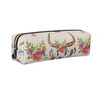 Dhnblqdp Runner Bull Skull Print Leather Pencil Case Pen Pouch Stationery Bag Organizer Storage for Student Office College Middle School Gold