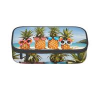 Dhnblqdp Seaside Beach Yellow Geometric Pineapple Print Large Pencil Case for Boys Girls, Big Pencil Bag Pen Pouch Stationery Organizer Makeup Bag for Adults Office Supplies
