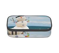 Dhnblqdp Snowman with Seashells Sitting On Sandy Beach Print Large Pencil Case for Boys Girls, Big Pencil Bag Pen Pouch Stationery Organizer Makeup Bag for Adults Office Supplies
