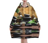 Dhnblqdp Stones And Spa Oil On The Wood Near A Pond Print Hoodie Blanket - Soft Flannel Wearable Blanket With Pocket, Lightweight & Warm Pullover For Adults 280g Flannel