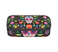Dhnblqdp Sugar and Skulls and Flowers Print Large Pencil Case for Boys Girls, Big Pencil Bag Pen Pouch Stationery Organizer Makeup Bag for Adults Office Supplies