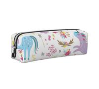 Dhnblqdp Unicorns Pink Print Leather Pencil Case Pen Pouch Stationery Bag Organizer Storage for Student Office College Middle School Silver