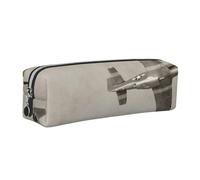 Dhnblqdp World War 2 Aircraft Airplane Print Leather Pencil Case Pen Pouch Stationery Bag Organizer Storage for Student Office College Middle School Silver
