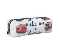 Dhnblqdp You Make Me Happy Camper Trailer Print Leather Pencil Case Pen Pouch Stationery Bag Organizer Storage for Student Office College Middle School Silver