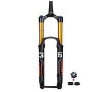 DHNCBGFZ 26/27.5/29 Inch Mountain Bike Front Fork 110x15MM Thru Axle Boost Downhill Air Suspension Fork 175MM Travel 1-1/8'' Straight/Tapered With Rebound Adjustmable(Gold Tapered,26in)