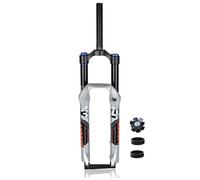 DHNCBGFZ 26/27.5 Inch Mountain Bike Suspension Fork Travel 160mm MTB Air Fork Rebound Adjustment 1-1/8" Straight/Tapered Tube Disc Brake Bike Fork QR 9mm(Silver,Straight 26in)