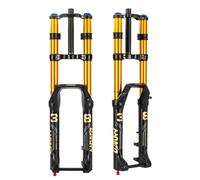 DHNCBGFZ 27.5" Thru Axle Boost Mountain Bike Air Suspension Fork Double Shoulder Front Fork Travel 180/200mm 1-1/8 Straight For XC/AM/DH(Black gold,Travel 200mm)