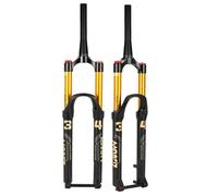 DHNCBGFZ MTB Air Suspension Fork 26/27.5inch Rebound Adjust 160mm Travel 1-1/2 Tapered Tube Disc Brake Thru Axle Bicycle Fork(Gold,26in)