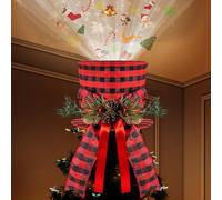 Dhnvcud Christmas Tree Topper, 25CM Large Red Xmas Tree Top Hat with 3D LED Rotating Snowflake Projector for Home Christmas Holiday Winter Party Decor Desktop Ornaments