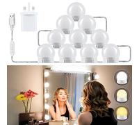 Dhnvcud Hollywood Mirror Lights, Vanity Mirror Lights Dressing Table Lights for Mirror, Vanity Lights Mirror Lights for Dressing Table, Hollywood Lights with 10 Bulbs, 3 Colors, 10 Brightness