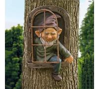 DHOBY GHAUT Elf Out of Door Tree Hugger 12-inch, Gnome Statue Tree Face Garden Decoration for Yard, Patio, Gnome Outdoor Clearance Large Ornaments, Garden Peeker Yard Art
