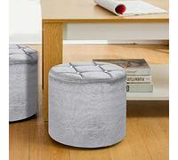 Dhouse 37cm Velvet Round Stool Crushed Padded Seat Pouffe Ottoman Box Footstool Pouffes Chair Tufted Pouf Rich Comfortable Large Bedroom Bean Bags Silver Grey Ice Velvet