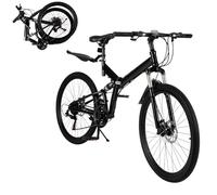 DHQCQL Folding Mountain Bike, 26 Inch Full Suspension Bike, 21 Speed Folding Bicycle, Aluminium Mens Cycle for Adults and Teens Between 5.25 & 5.6 Feet Tall, Gifts for Men and Women Bikes, Black