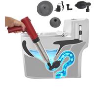 DHQCQL Toilet Unblocker Electric, Plunger Toilet Unblocker with 3 Replaceable Heads, Toilet Plungers & Holders for Unblocking, High Pressure Toilet Plunger for Bathroom Toilet Bathtubs Kitchen (Red)