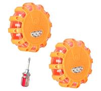 Dhqkqg 2 Pack LED Road Flare, Flashing Lights, LED Road Flares Car Emergency Kit, with 9 Flash Modes, Warning Light Roadside Emergency Disc Beacon Kit with Magnetic Base & Hook, for Car Truck Boat