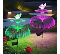 Dhqkqg 2 Pack Solar Lights Outdoor Garden, LED Jellyfish Shape Fiber Outdoor Pathway Lights Decoration, Waterproof Solar Garden Ornaments Light, for Yard Pathway Lawn Party Decorations