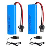 Dhqkqg 2 Pcs 3.7V 800mah Li-Ion Battery, Rechargeable Lithium Batteries with Usb Charger SM-2P Plug Connector, Universal Li-ion Battery 3.7v for Remote Control Cars rc Truck