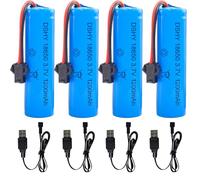 Dhqkqg 4 Pcs 3.7V 1200mah Li-Ion Battery, Rechargeable Lithium Batteries with Usb Charger SM-2P Plug Connector, Universal Li-ion Battery 3.7v for Remote Control Cars rc Truck