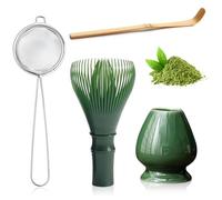Dhqkqg 4 Pcs Matcha Set, Matcha Whisk Set, Japanese MatchaSet Starter Kit with Spoon, Holder & Sieve, MatchaTea Set Accessories for Tea Lovers