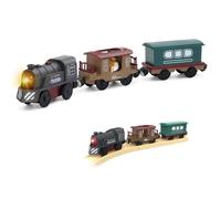Dhqkqg Battery Operated Trains for Wooden Track, 3Pcs Train Toy Set with Passenger, Motorized Train Accessories, Electric Trains for Toddlers Boys Girls Birthday Christmas Halloween
