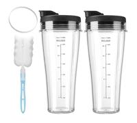 Dhqkqg Blender Cups for Ninja, Blender Replacement Parts 24oz for Ninja Blender BN750UK BN800UK BN495UK CB350UK CB150UK CB100UK, 2pcs 24oz with 2 Flip Top Lids & Brush Compatible with Ninja Blender