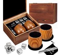 Dhqkqg Charred Wooden Whiskey Glass, 2pcs Wooden Bourbon Drinking Glass Set with 6 Stainless Steel Ice Cubes, Perfect Presents for Boyfriend Father Friends