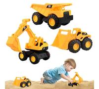 Dhqkqg Construction Vehicles Toys, 3 PCS Dumper Bulldozer Excavator Truck, Digger Toy Cars, Mini Engineering Toy, Sand Pit Toys for Children Boys Girls Ages 3+ Indoor Outdoor Use