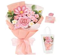 Dhqkqg Crochet Flowers Bouquet,Handmade Artificial Knitted Gelsemium,Rose,Forget-me-not,Knitted Flower with Greeting Card & Gift Bag,for Decor,Weddings,Birthdays,Mother's Day Graduation,Valentine Gift