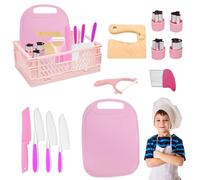 Dhqkqg Kids Knife Set for Chopping, 13 Pcs Kids Cooking Set with Toddler Knife, Foldable Storage Box, Crinkle Cutter, Cookie Cutters and More, Toddler Knife Set for 2 3 4 5 6 Year Old Boys Girls