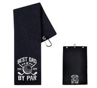 Dhqkqg Personalised Golf Towel, Best Dad by Par, 60 * 40cm Embroidered Golf Towels with Carabiner, Fathers Day Golf Gifts, Funny Black Towel for Men, Dad, Golfers Fan