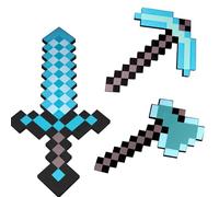 Dhqkqg Pickaxe and Sword Axe Toys, 3 Pack Foam Sword Pickaxe and Axe, Kids Role-Play Battle Accessory, Foam Weapon Toy Gifts for Video Game Fans Kids Children's Day Halloween Christmas Blue