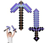 Dhqkqg Pickaxe and Sword Toys, 2 Pack Foam Sword and Pickaxe, Kids Role-Play Battle Accessory, Foam Weapon Toy Gifts for Video Game Fans Kids Children's Day Halloween Christmas Purple