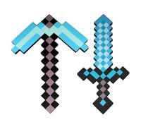 Dhqkqg Pickaxe and Sword Toys, 2 Pack Foam Sword and Pickaxe, Kids Role-Play Battle Accessory, Foam Weapon Toy Gifts for Video Game Fans Kids Children's Day Halloween Christmas Blue