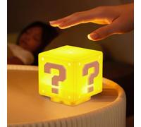 Dhqkqg Super Bro Question Block Lamp, Mini Question Block Light, 3D Icon Cube Lamp, Night Light, Touch Rechargeable, Yellow Plastic LED Lamp, Retro Video Game Themed, Tabletop, Indoor