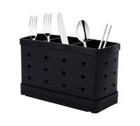 Dhqkqg Utensil Holder, Cutlery Drying Holder with 3 Compartments, Stainless Steel Cutlery Holder Sink Caddy, Cutlery Drainer, Kitchen Sink Organiser for Kitchen Spoons Spatulas Forks Knives (Black)