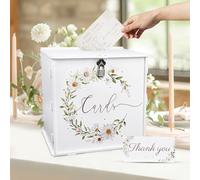 Dhqkqg White Wedding Card Box with Lock, 26x26x21cm Wedding Post Box for Reception, Daisy DIY Money Envelope Gift Card Boxes, Wedd-ing Decorations for Party Graduation Baby Shower Birthday Decor