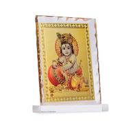 DHRUVS COLLECTION Gold Baal Gopal, Makhanchor Idol Acrylic Diamond Cut Photo Frame Stand for Home Decor, Car Dashboard, Office Table, Pooja, Temple, Workplace, Housewarming Gift (10.5 x 8 Centimeters)