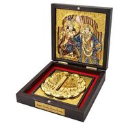DHRUVS COLLECTION Gold Plated Radha Krishna Charan Paduka - 3D Divine Footprints Idol for Home Mandir, Pooja Room & Office Decor, Spiritual Janmashtami & Housewarming Gift