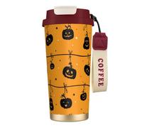 DHSAJUY Halloween Pumpkin Orange,316 Stainless Steel Coffee Mug with Lanyard,Insulated Tumbler Double Wall Travel Car Cup 500 ml