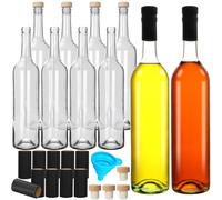 DHSBTLS 10 Pack 26 oz/ 750 ml Glass Bottles With Cork Lids & Seal Shrink Capsules Caps, Home Brewing & Juicing Bottles For Bordeaux Wine, Beverage, Sparkling Wine, Kefir, Decor