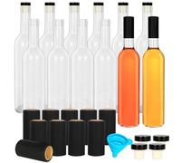 DHSBTLS 12 Pack 500 ml/16 oz Clear Glass Bottles With Cork Lids & Seal Shrink Capsules Caps, Home Brewing & Juicing Bottles For Beverage, Sparkling Wine, Kefir, Decor