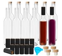DHSBTLS 12 Pack 500 ml/16 oz Clear Glass Bottles With Wooden Cork Lids & Seal Shrink Capsules Caps, Home Brewing & Juicing Bottles For Bordeaux Wine, Beverage, Sparkling Wine, Kefir, Decor
