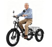 DHsdlpLU 24 Inch Electric Tricycle Power-Assisted Pedal Fat Tire for Adults 200 kg Load Capacitay with Cargo Basket Headlight City & Mountain Road Comfortable Rides, Gift for Parents Black